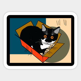 Cute Tuxedo Cat Kitty in a box  Copyright TeAnne Sticker